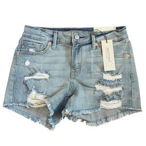 JustUSA Denim Womens Size S Light Wash Distressed Frayed Hem Shorts
